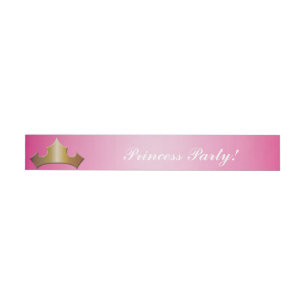 Princess Gold Crown Pink Party Wrap Around Labels