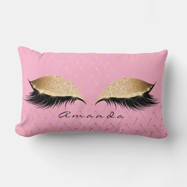 Princess Gold Glitter Black Makeup Name Pink Rose Lumbar Cushion (Front)