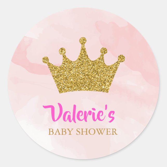 Princess Gold Glitter Crown Baby Shower Classic Round Sticker (Front)