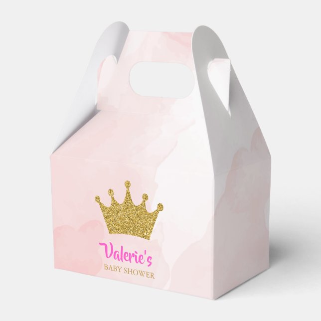 Princess Gold Glitter Crown Baby Shower Favour Box (Front Side)