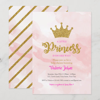 Princess Gold Glitter Crown Baby Shower Invitation