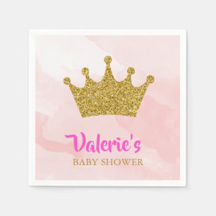 Princess Gold Glitter Crown Baby Shower Napkin