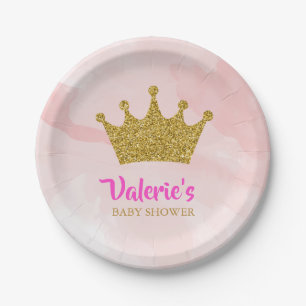 Princess Gold Glitter Crown Baby Shower Paper Plate