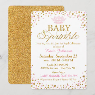 Princess Gold Glitter Sprinkle Baby Shower Invitation