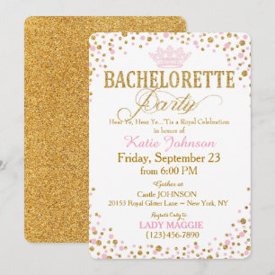 Princess Gold Glitter Sprinkle Bachelorette Party Invitation