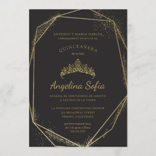 Princess Gold Glitter Tiara Quinceanera Invitation
