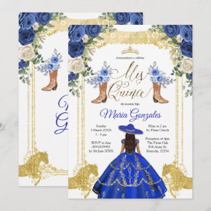 Princess Gold Navy Boots Charra 15th Anos 2 Invitation