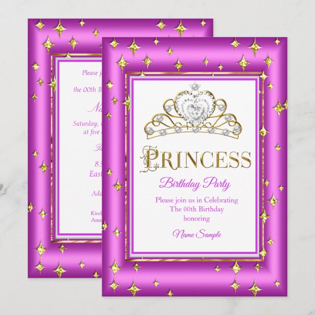 Princess Gold Purple Pink Birthday Party Invitation (Front/Back)