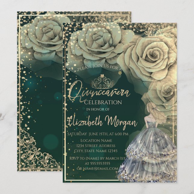 Princess,Gold Tiara,Diamonds Roses  Invitation (Front/Back)