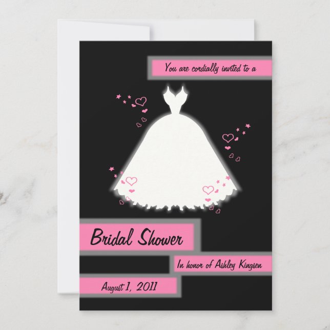 Princess Gown & Hearts Bridal Shower Invitation 3 (Front)
