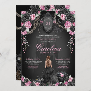 Princess Halloween Pink Black Gothic Quinceanera Invitation