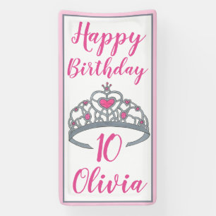Princess Happy Birthday Party Tiara Dress-Up Crown Banner