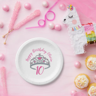 Princess Happy Birthday Party Tiara Dress-Up Crown Paper Plate