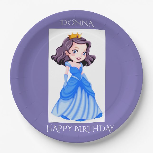 Princess happy birthday personalised name plates. paper plate (Front)