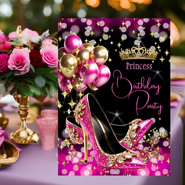 Princess Hot Pink Glitter High Heels Birthday Invitation (Creator Uploaded)