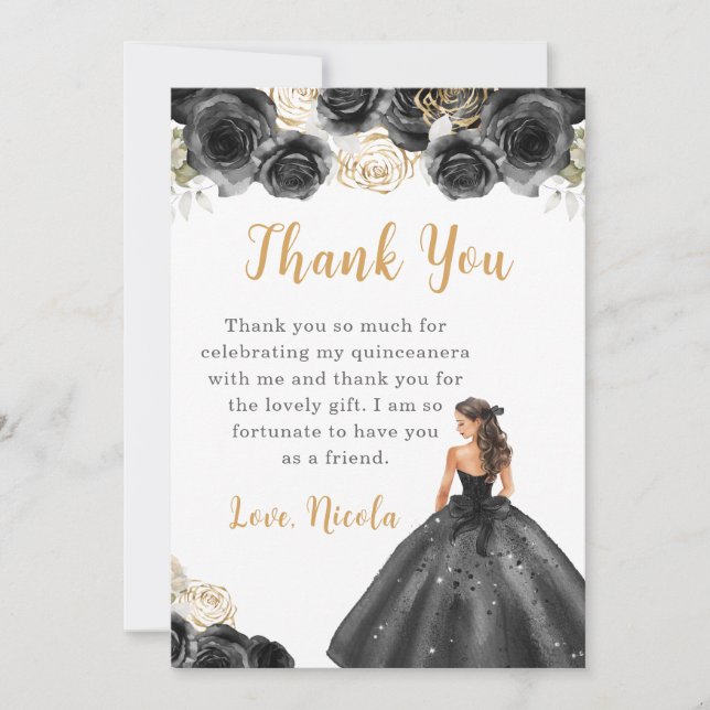 Princess in a Black Dress Quinceanera Thank You (Front)