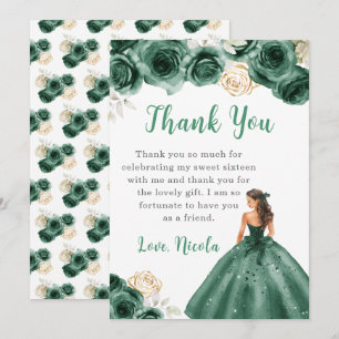Princess in a Dark Green Dress Sweet 16 Thank You Card