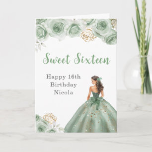 Princess in a Green Dress Sweet 16 Birthday Card