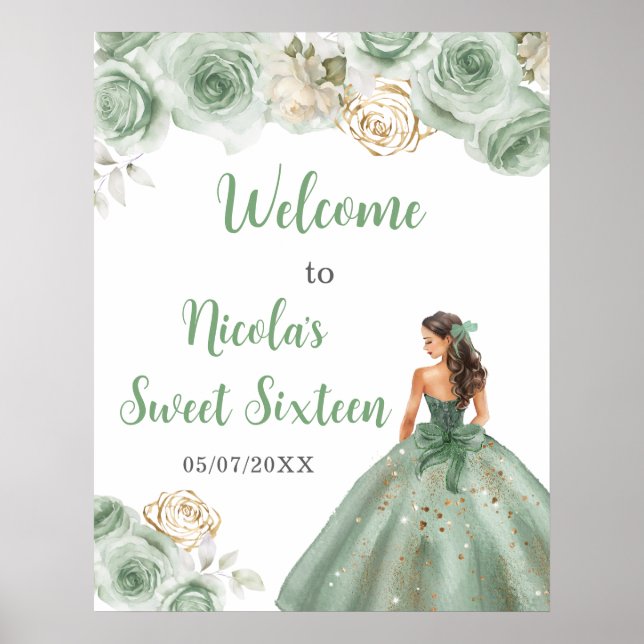 Princess in a Green Dress Sweet Sixteen Welcome Poster (Front)