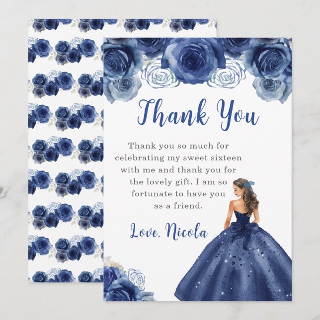Princess in a Navy Dress Sweet Sixteen Thank You (Front/Back)