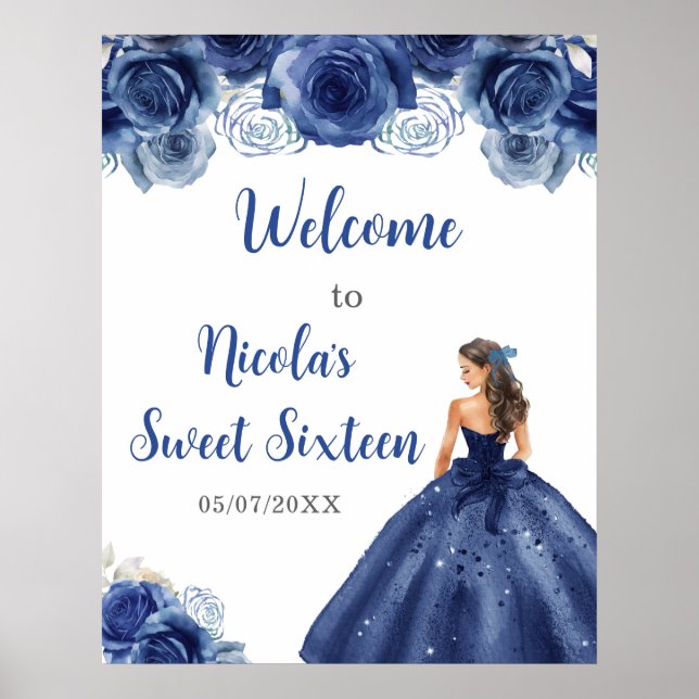 Princess in a Navy Dress Sweet Sixteen Welcome Poster (Front)