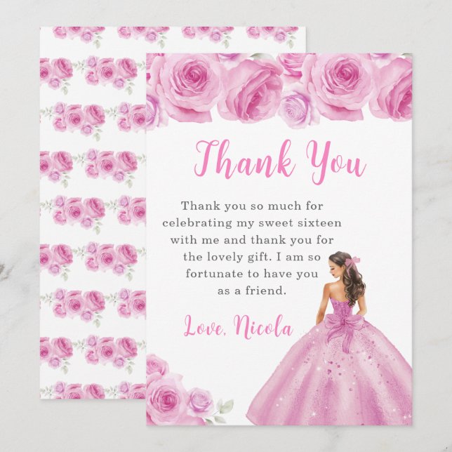 Princess in a Pink Dress Sweet Sixteen Thank You (Front/Back)