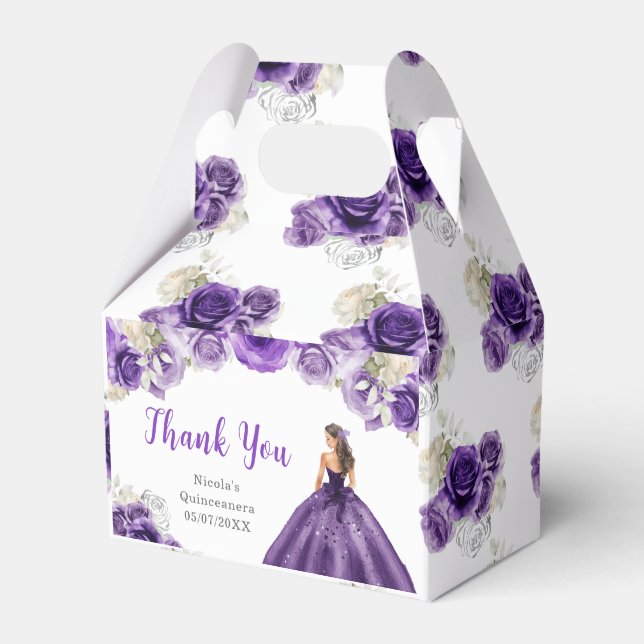 Princess in a Purple Dress Quinceanera Thank You Favour Box (Front Side)