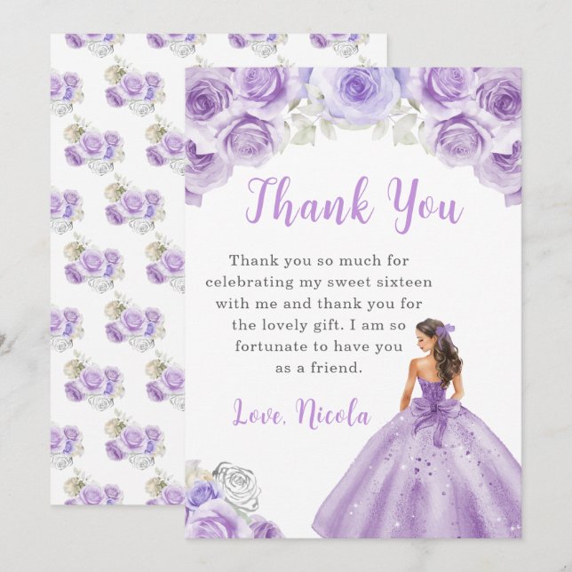 Princess in a Purple Dress Sweet 16 Thank You (Front/Back)