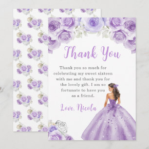 Princess in a Purple Dress Sweet 16 Thank You Card