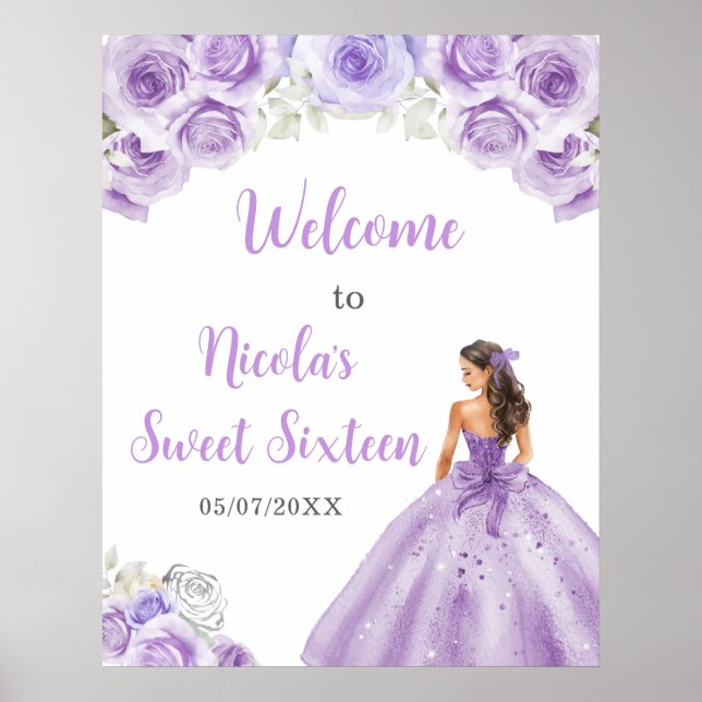 Princess in a Purple Dress Sweet Sixteen Welcome Poster (Front)