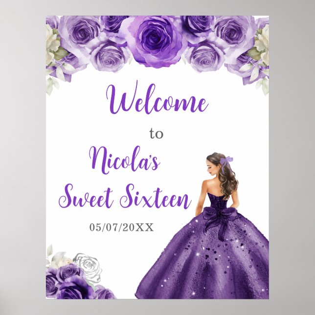Princess in a Purple Dress Sweet Sixteen Welcome Poster (Front)