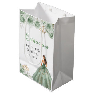 Princess in a Sage Green Dress Quinceanera Medium Gift Bag
