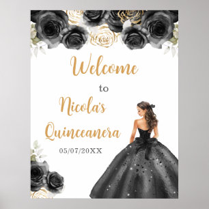 Princess in Black Dress Quinceanera Welcome Poster