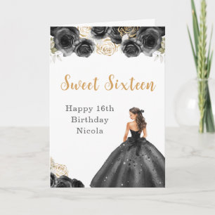 Princess in Black Dress Sweet Sixteen Birthday Card