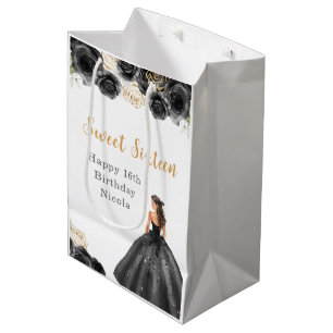 Princess in Black Dress Sweet Sixteen Birthday Medium Gift Bag