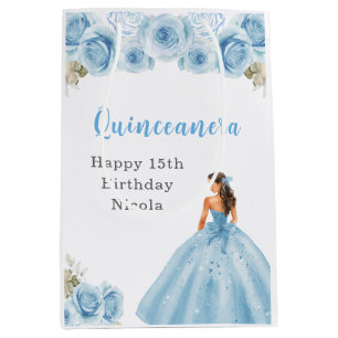 Princess in Blue Dress Quinceanera Birthday Medium Gift Bag