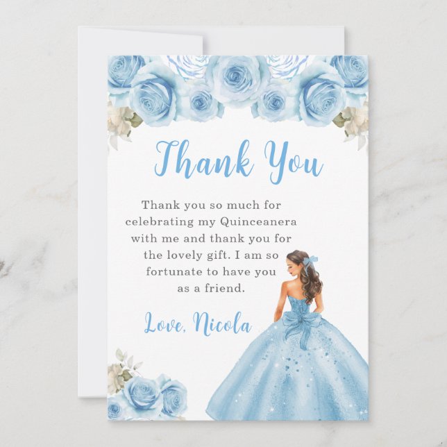 Princess in Blue Dress Quinceanera Thank You (Front)