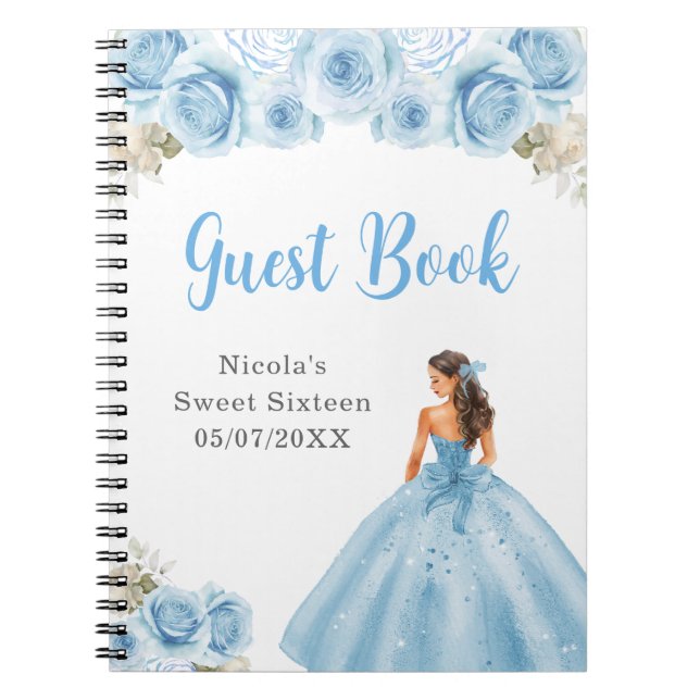 Princess in Blue Dress Sweet Sixteen Guest Book (Front)
