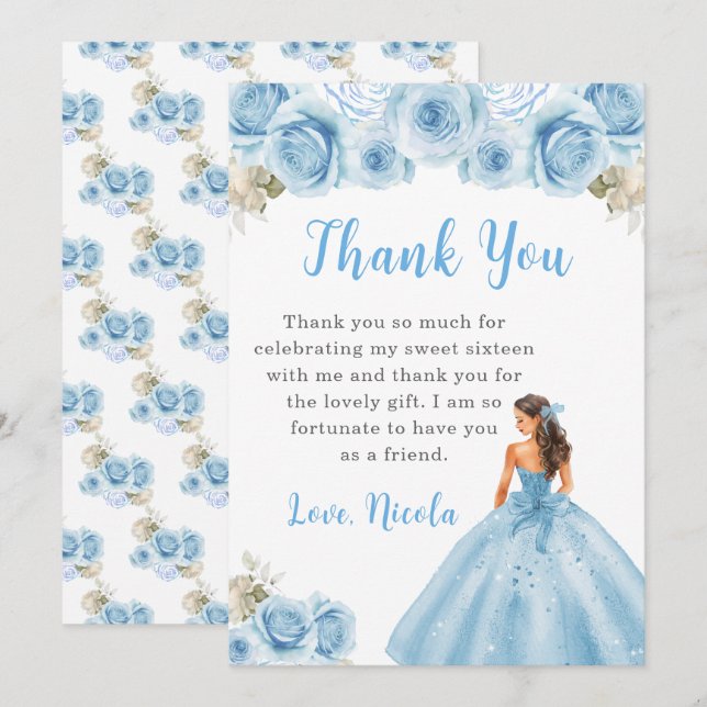 Princess in Blue Dress Sweet Sixteen Thank You (Front/Back)