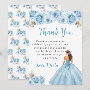 Princess in Blue Dress Sweet Sixteen Thank You