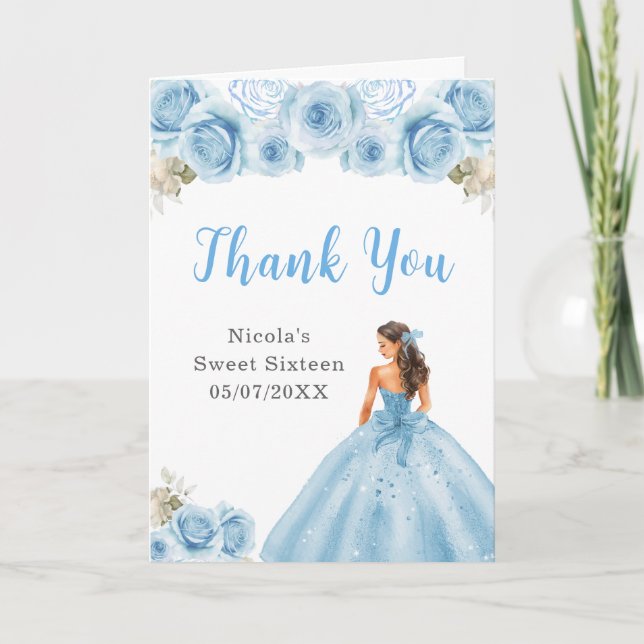 Princess in Blue Dress Sweet Sixteen Thank You Card (Front)