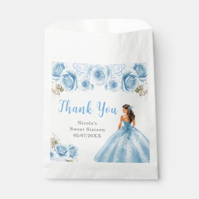 Princess in Blue Dress Sweet Sixteen Thank You Favour Bags (Front)