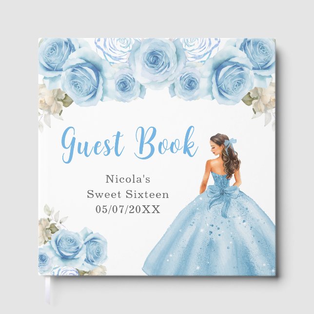 Princess in Blue Dress Sweet Sixteen Thank You Guest Book (Front)
