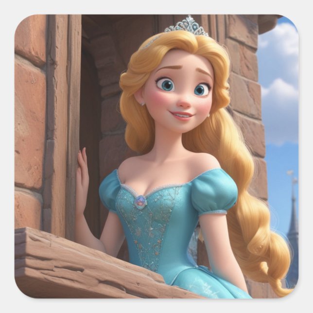 Princess in Castle Square Sticker (Front)
