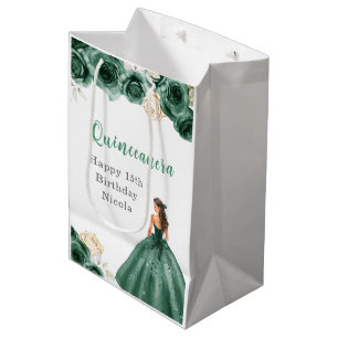 Princess in Dark Green Dress Quinceanera Medium Gift Bag