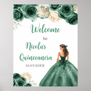Princess in Dark Green Dress Quinceanera Welcome Poster