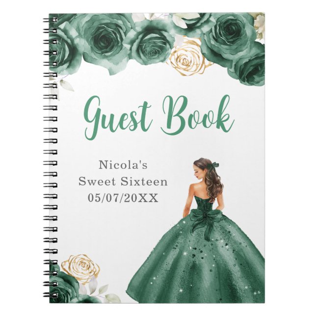 Princess in Dark Green Dress Sweet 16 Guest Book (Front)