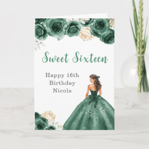 Princess in Green Dress Sweet Sixteen Birthday Card