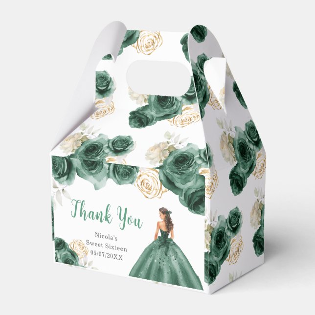 Princess in Green Dress Sweet Sixteen Thank You Favour Box (Back Side)