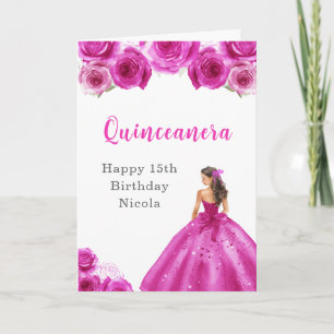 Princess in Hot Pink Dress Birthday Quinceanera Card
